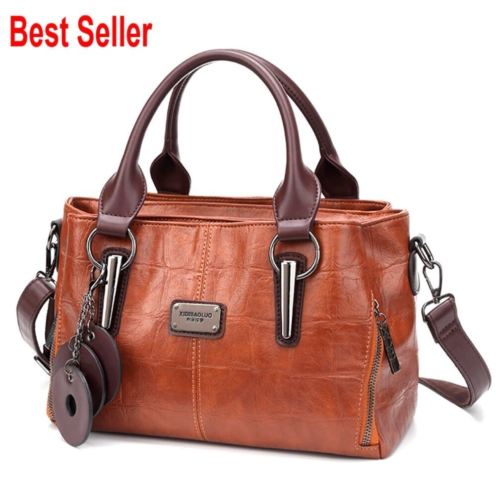 Vegan Leather Tote Bag with Compartments, Adjustable Strap